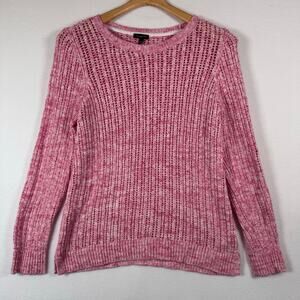 Talbots Sweater Women Pink Marbled Open Knit Pullover Stretch 100% Cotton sz M